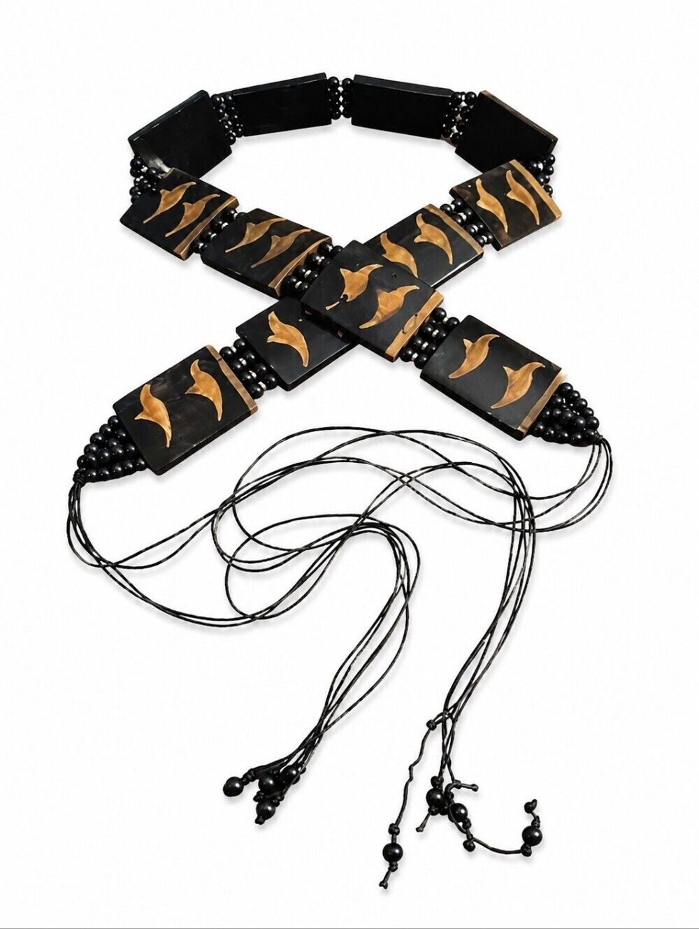 VTG Tribal Ethnic Horn Festival Cord Beaded Tie Belt